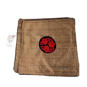 Ananda Bronze Pillowcases Silk Asian Motif Home Decor Euro Sham Covers Set of 2